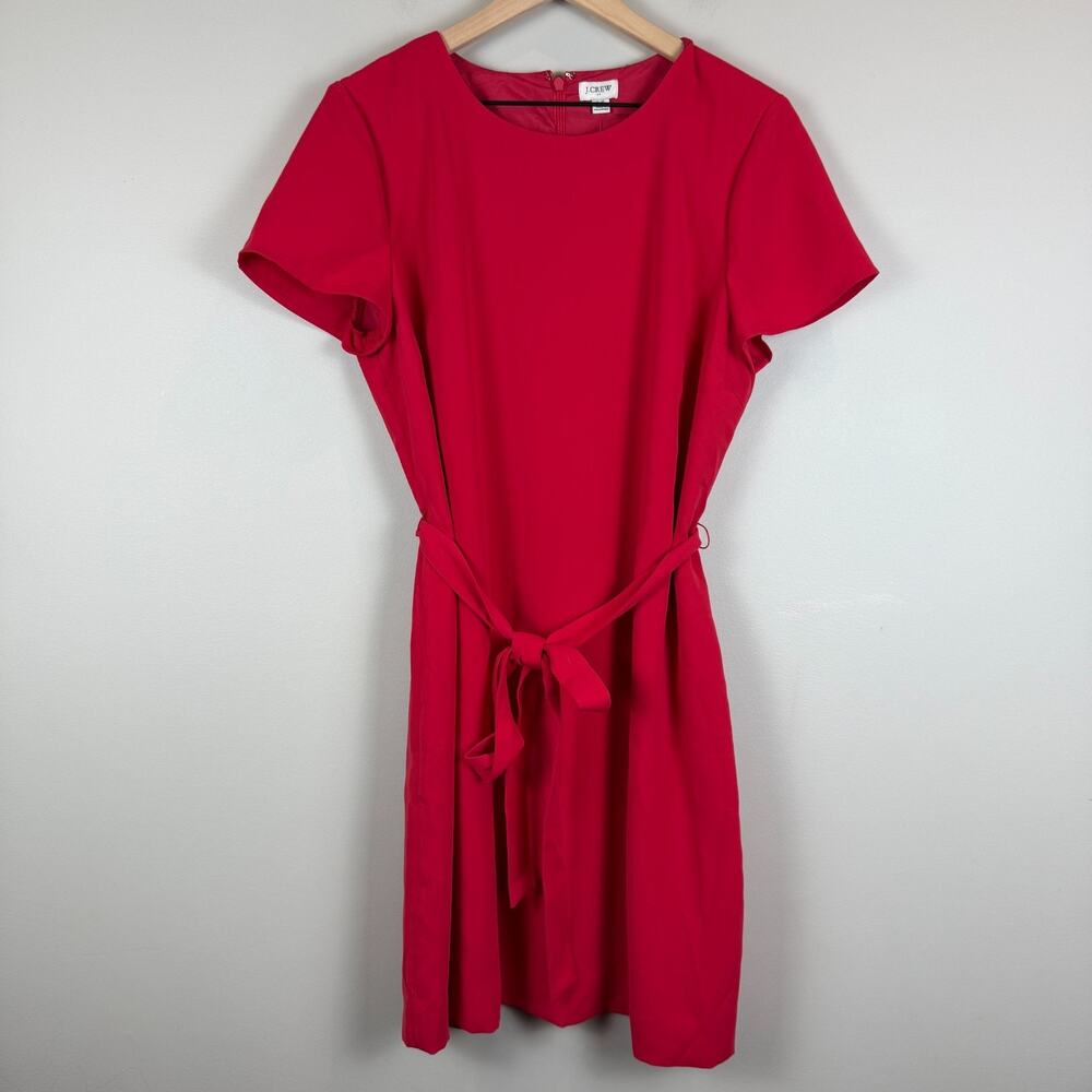J. Crew Belted Suiting Dress Womens 14 Poppy Red Cap Sleeve Tie Waist Modest NWT